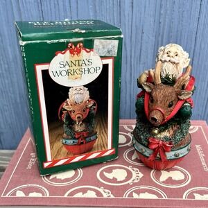 Midwest Importers Roly Poly Elf Riding a Reindeer 4.5" tall Vintage Christmas